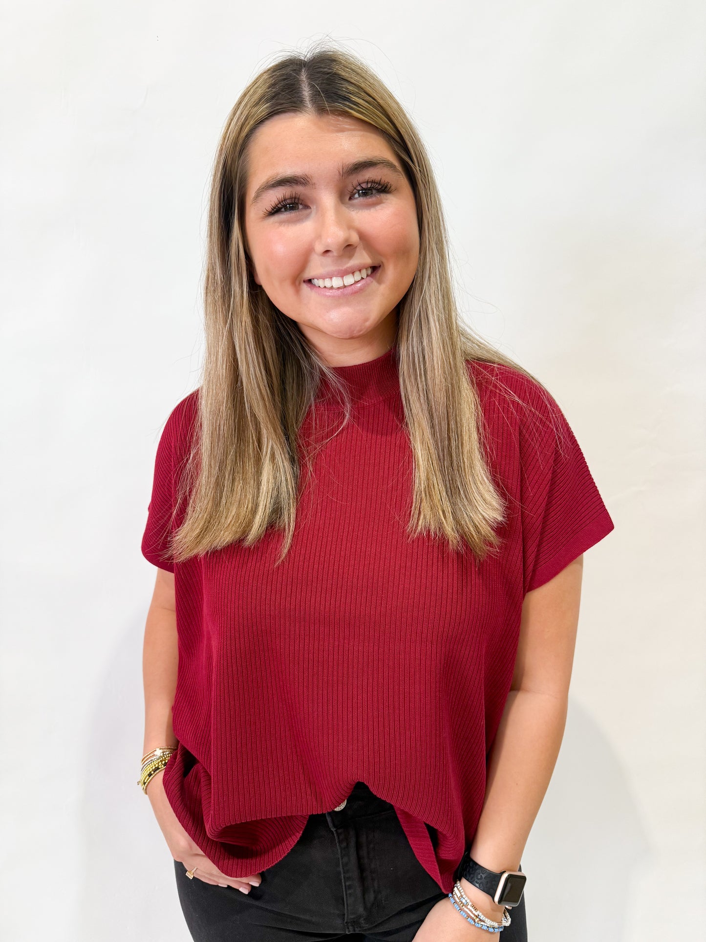 Mock Neck Sweater | Maroon