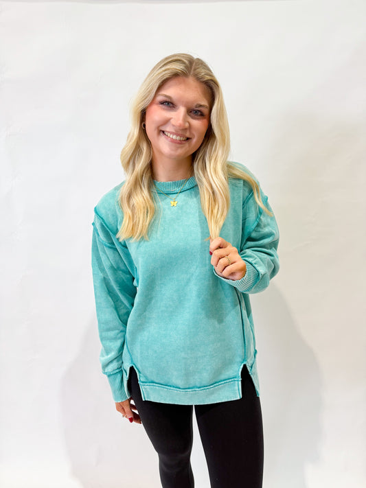 Acid Washed Sweatshirt | Turquoise
