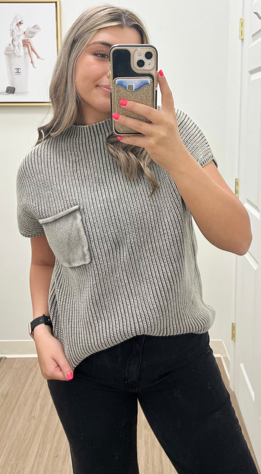 Washed Mock Neck Short Sweater- Mocha