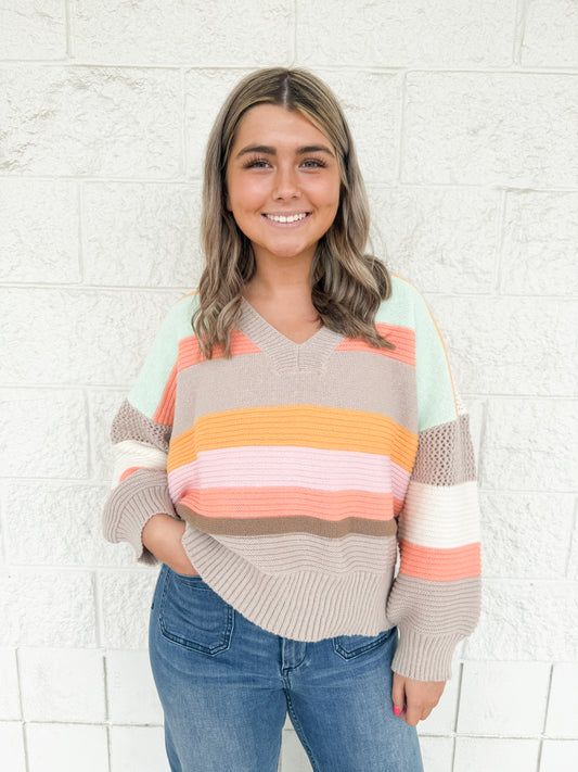 Stripes of Color V-Neck Sweater Top