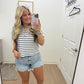 Blue Striped Split Neck Collared Top