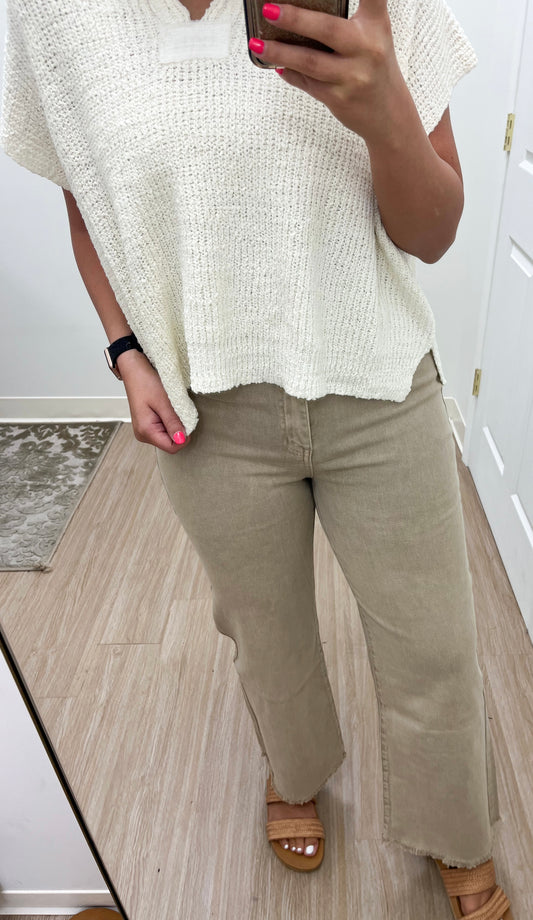 Acid Wash Cutoff Hem Straight Leg Jeans- Ash Mocha