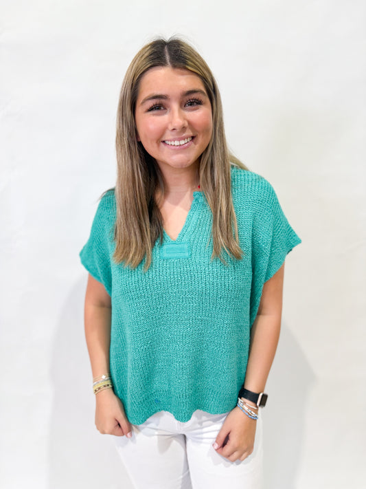 Back Patch Sweater | Turquoise
