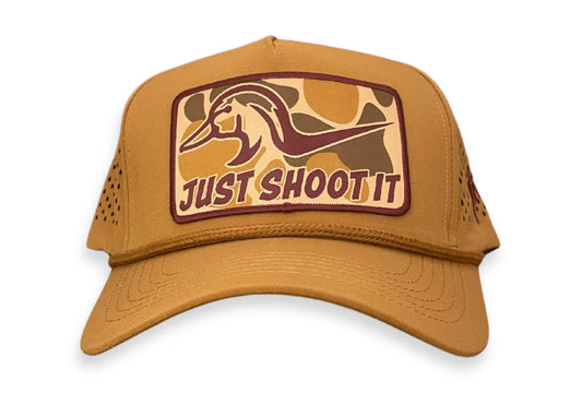 "Just Shoot It- Camo" - Zapped Caramel Laser Holes/ Caramel Rope, Snapback Cap Cactus Alley