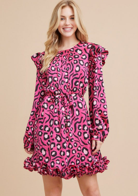 Pink Cheetah Satin Dress