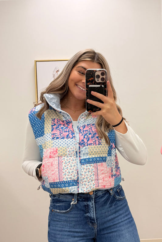 Patchwork Puffer Vest- Simply Southern