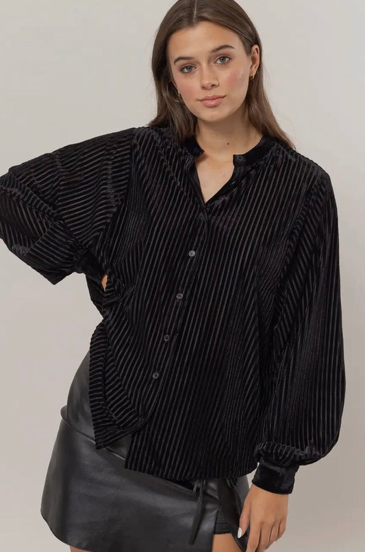 Velvet Stripe Top- Black