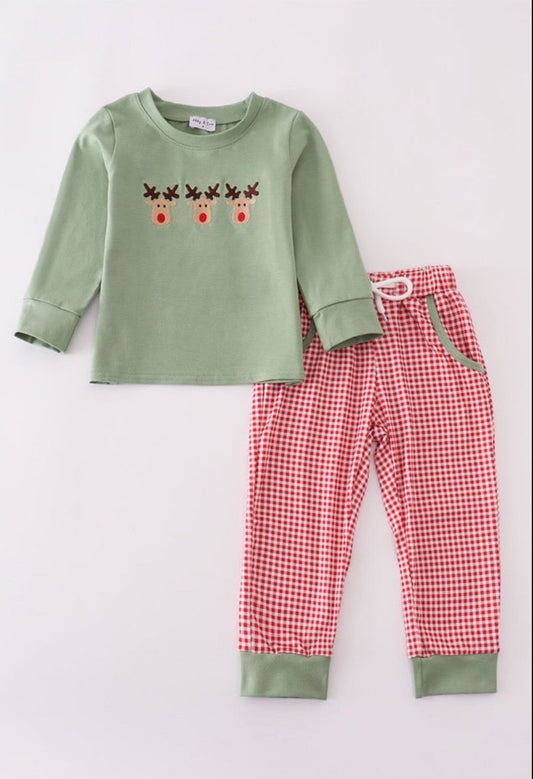 Rudolph Sage and Red Gingham Boy Set