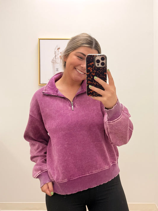Plum Cropped Quarter Zip