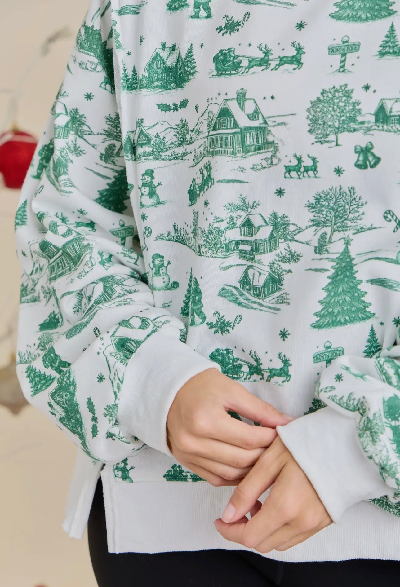 Holiday Green Toile Sweatshirt- Main Strip