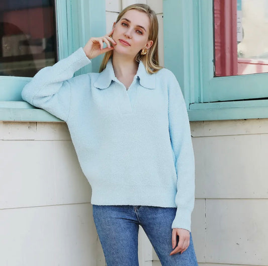 Blue cozy vneck pullover