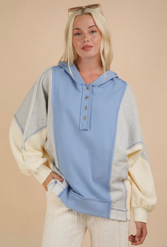 Hooded colorblock sweatshirt blue