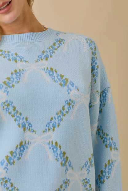 Blue Ribbon Floral Sweater Main Strip
