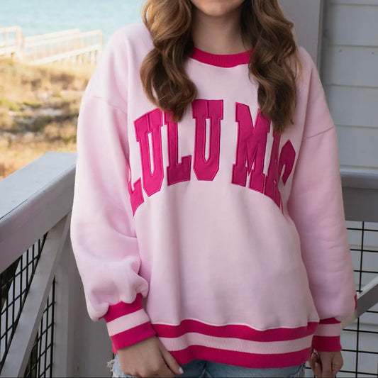 Lulu Mac Social Society Light Pink/Hot Pink Stitch Sweatshirt