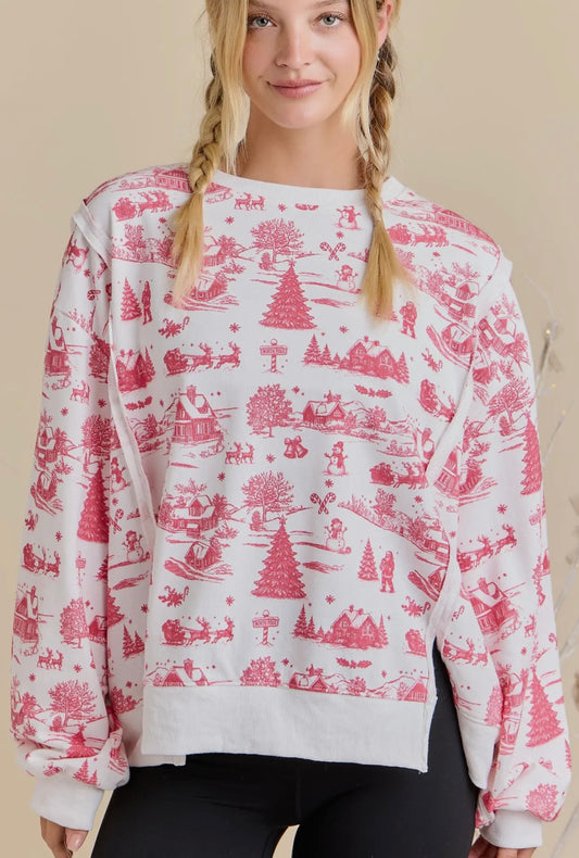 Holiday Red Toile Sweatshirt- Main Strip