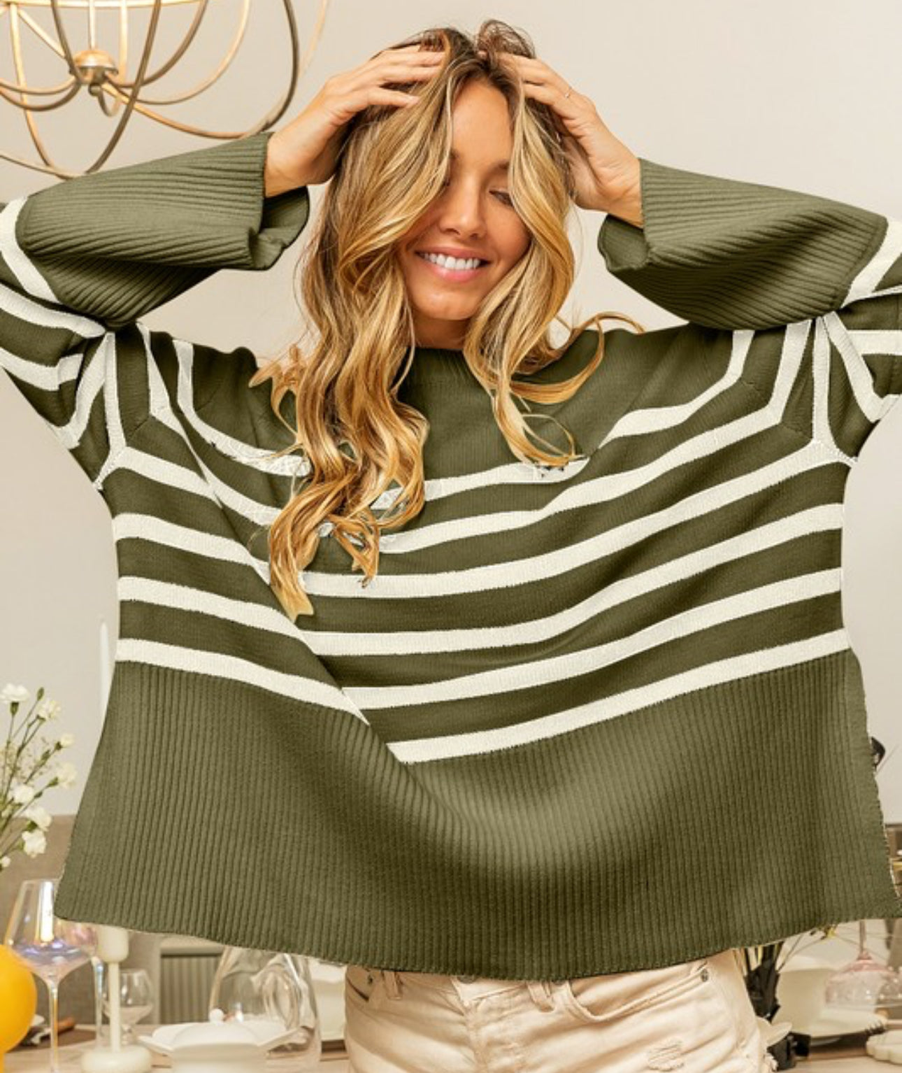 Olive Striped Sweater