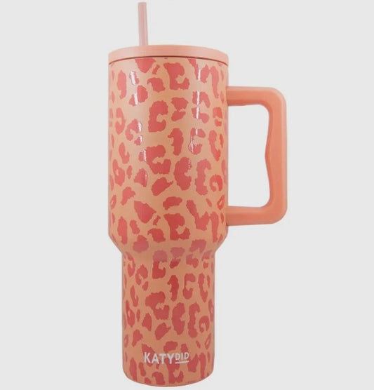 Coral/orange leopard tumbler 40 oz