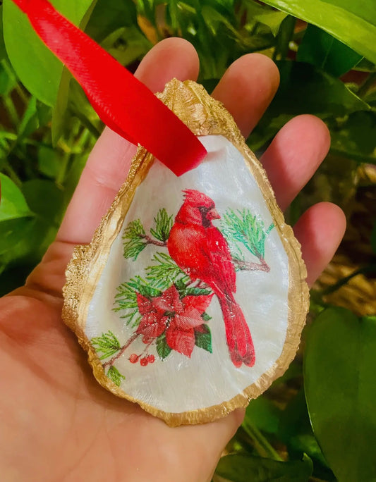 Oyster shell cardinal ornament