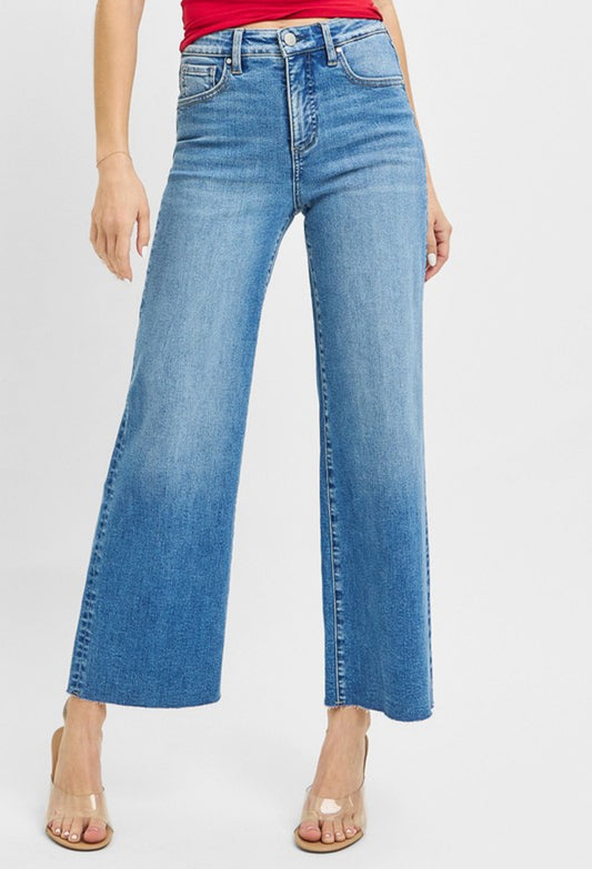 Tummy Control High Rise Crop Wide Leg Jeans