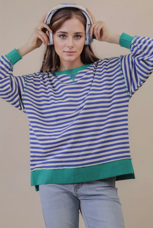Royal Blue & Cream Oversized Top