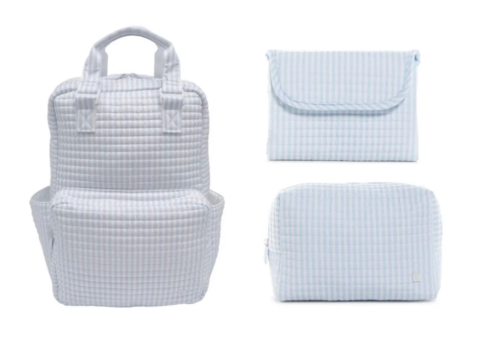 Quilted All You Need Bundle In Pimlico Stripe Blue + Changer Mat + Everyday (3 Piece) | TRVL