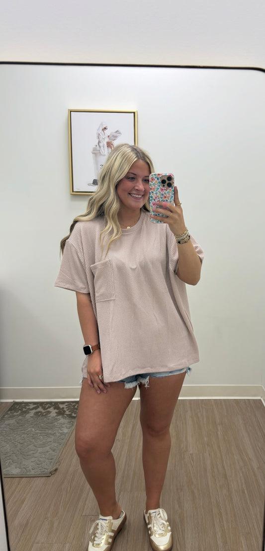 Ribbed Short Sleeve Top| Ash Mocha