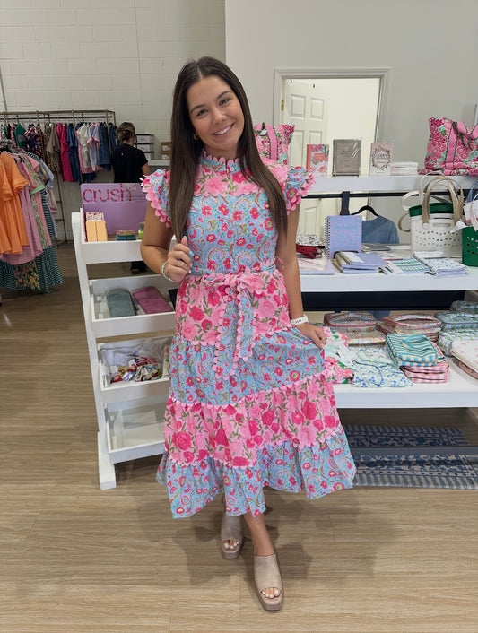 Floral Print Scalloped sleeves dress