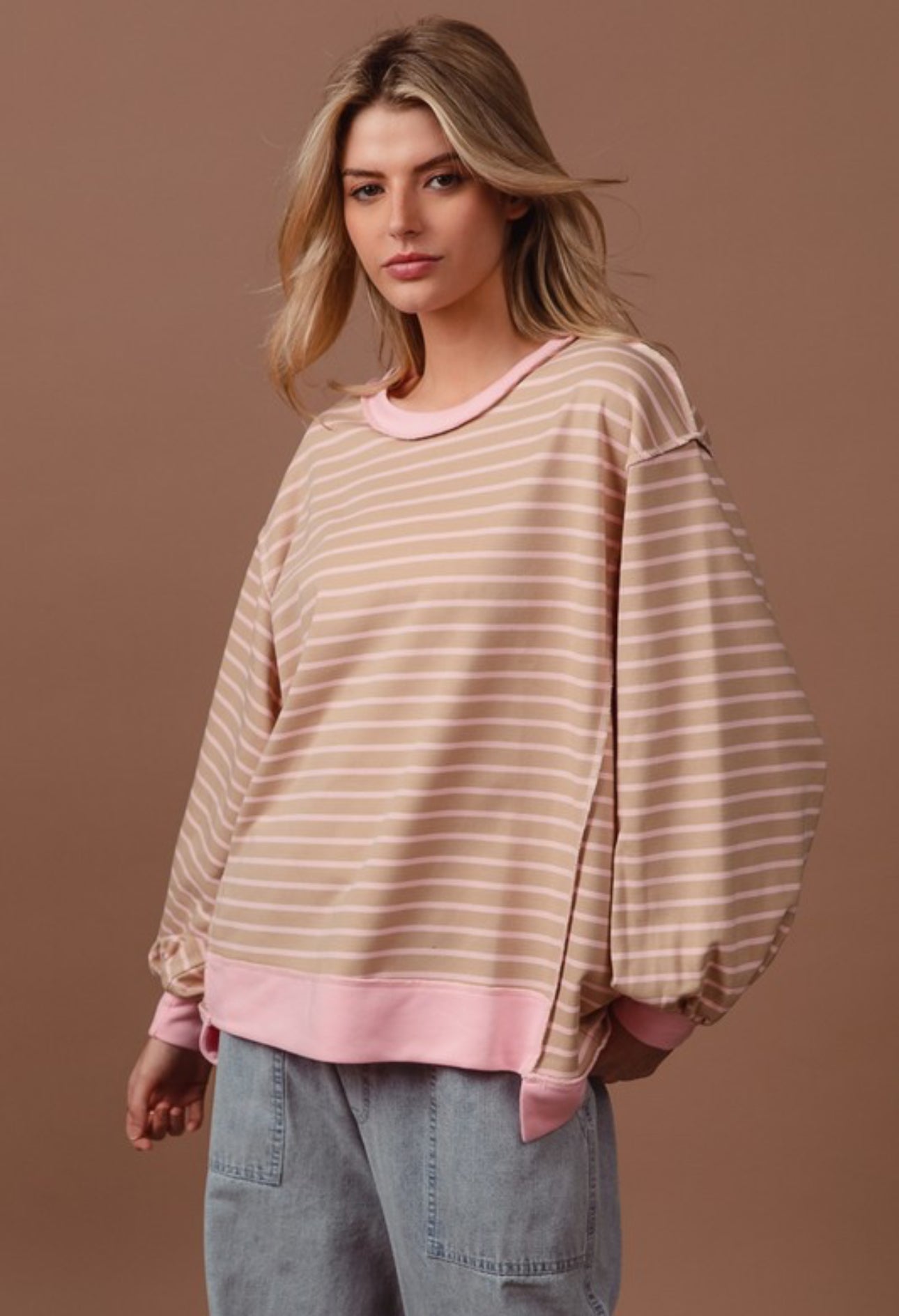 Taupe and Blush Stripe French Terry