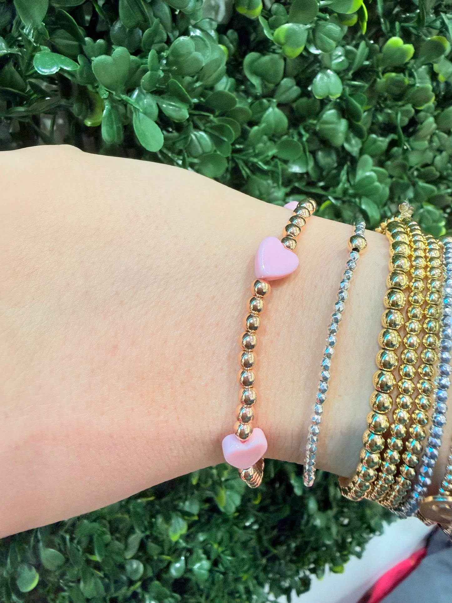 Heart Charm Gold Bracelet- Big beads