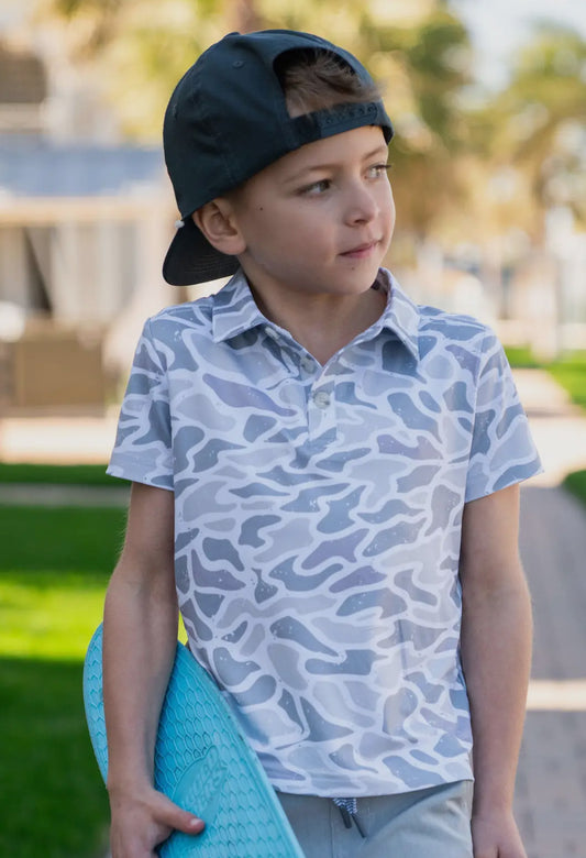 White Camo Youth Preformance Polo