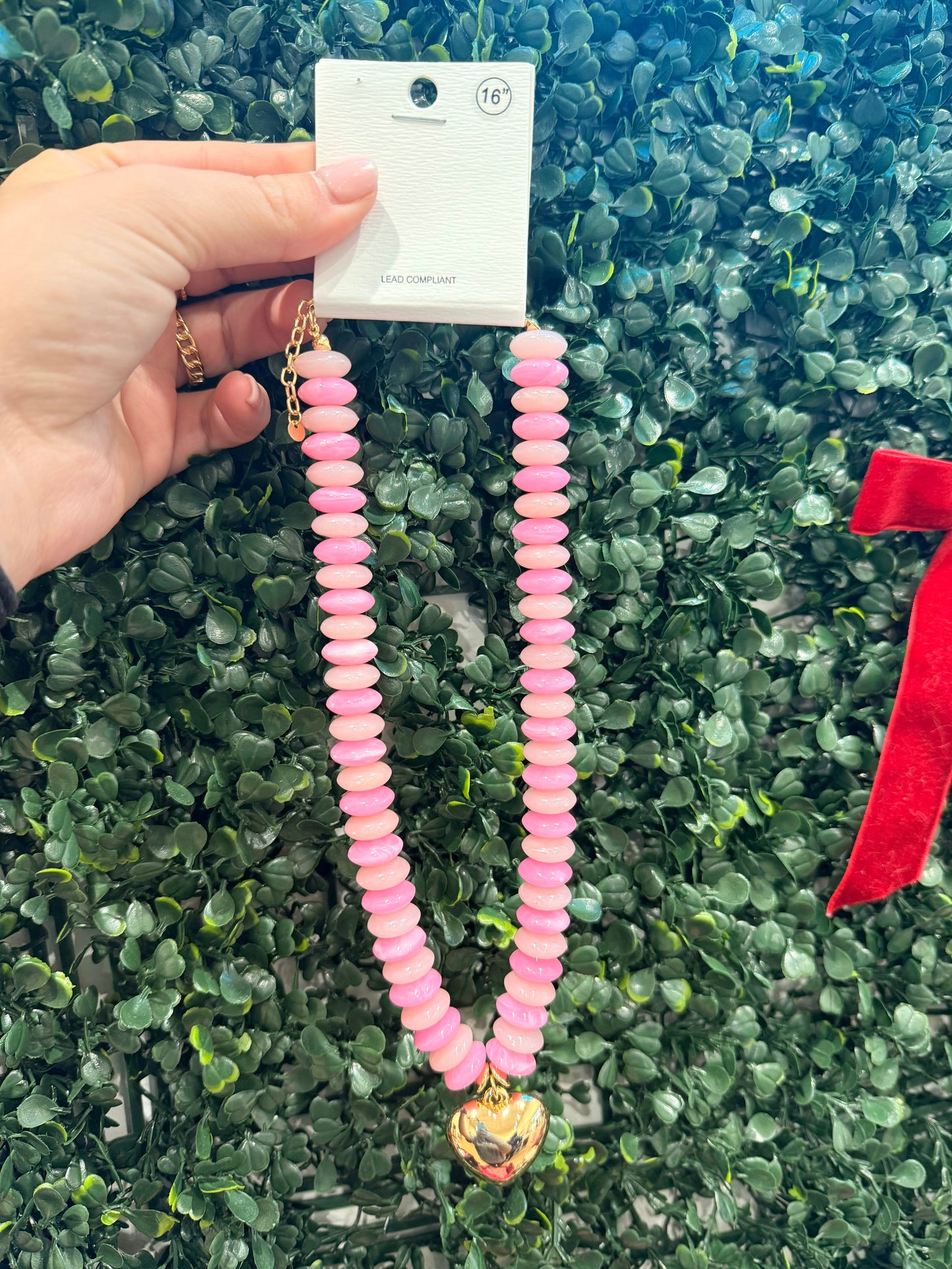 Pink Heart Watercolor Necklace