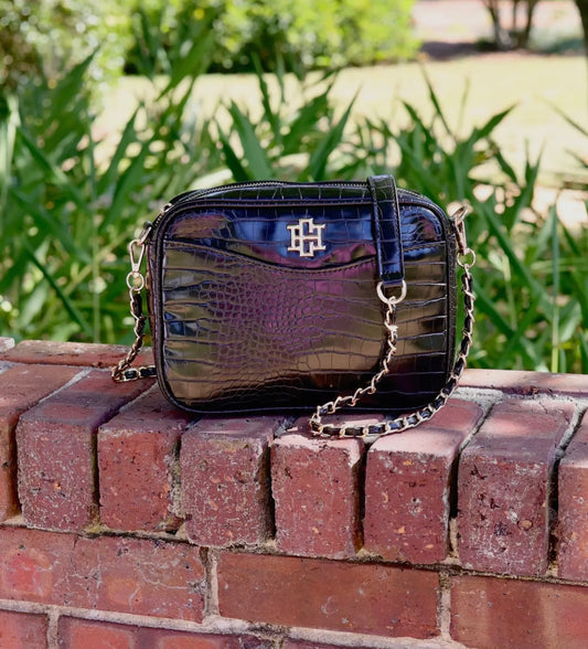 Fiona Crossbody Black Snakeskin