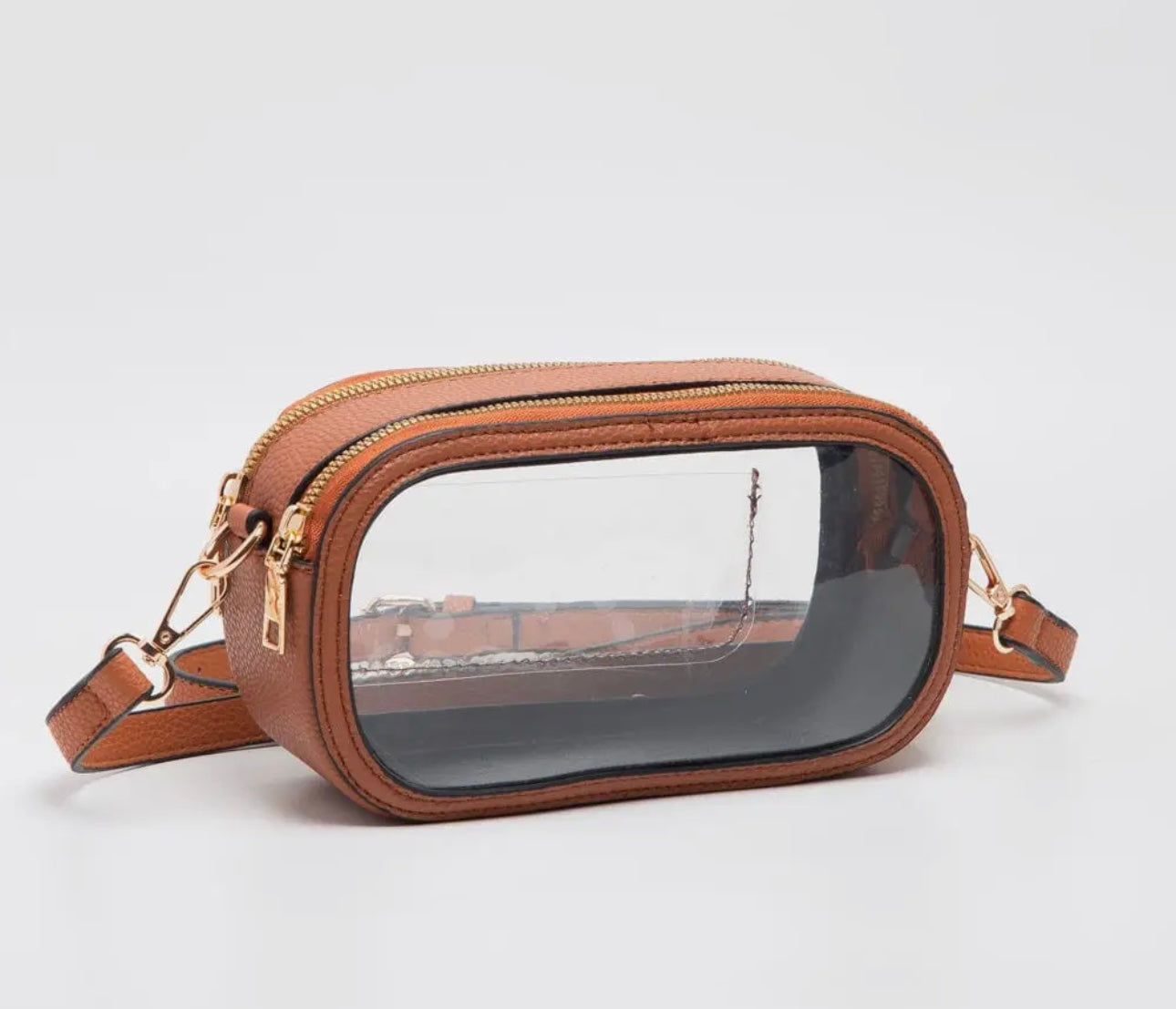 Clear Oval Crossbody Tan