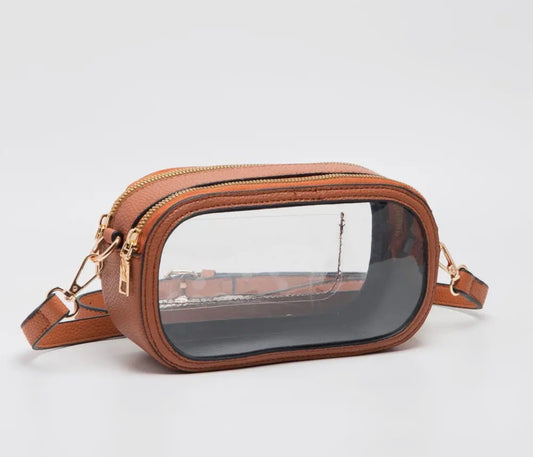 Clear Oval Crossbody Tan