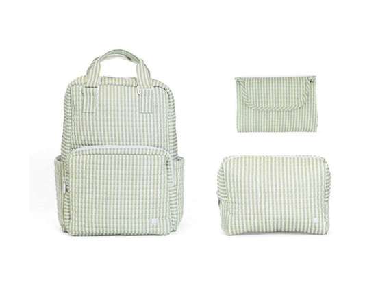 Quilted All You Need Bundle In Pimlico Stripe Sage + Changer Mat + Everyday (3 Piece) | TRVL
