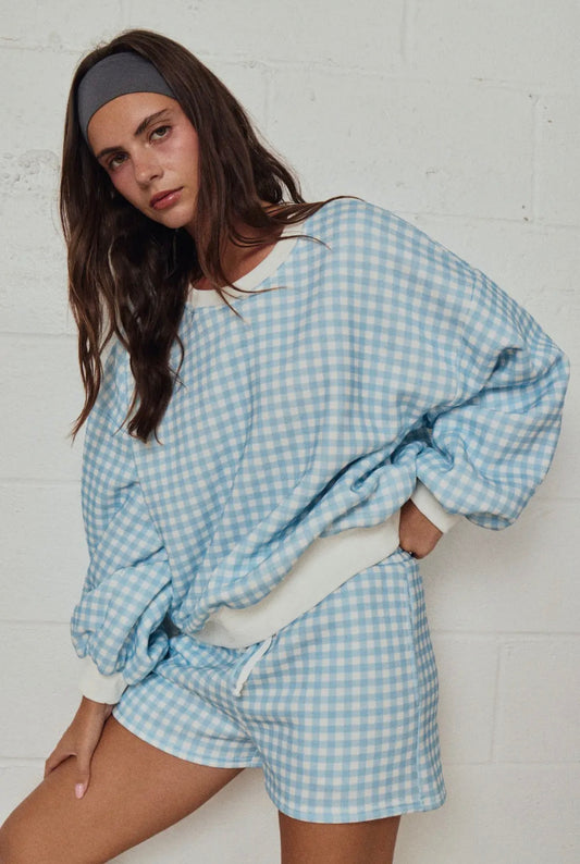 Blue Gingham Crewneck Set