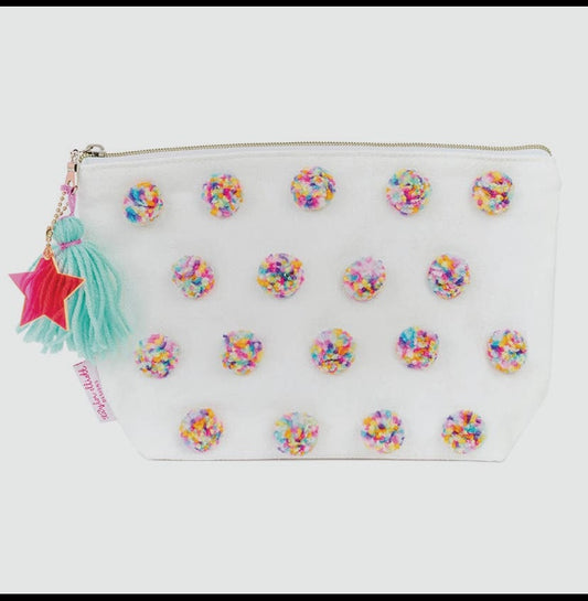 Large pom pom zipper pouch