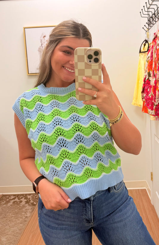 Blue & Green Contrast Sweater Vest