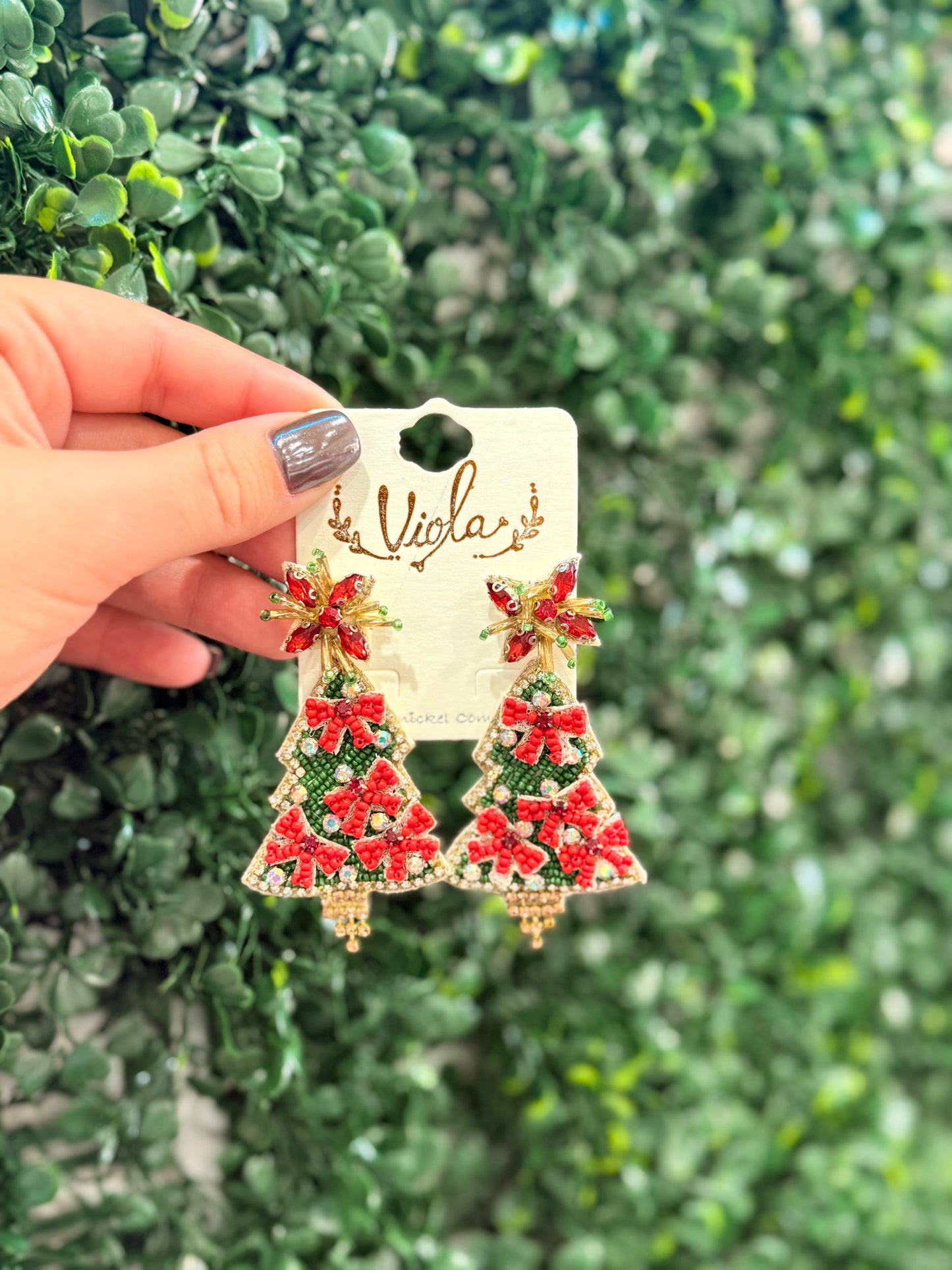 Poinsettia Christmas Tree Earrings ￼