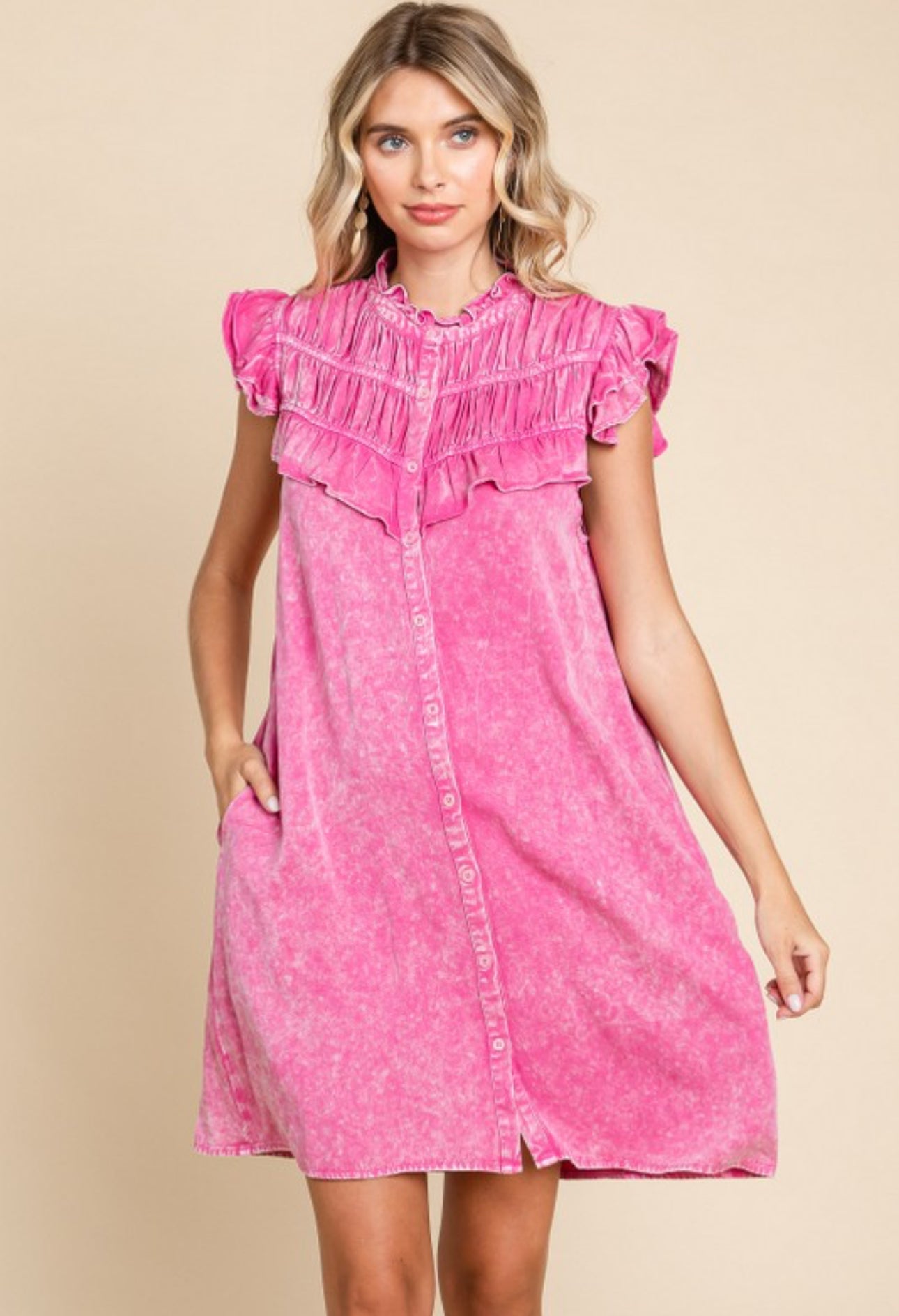 Pink Layered Yoke Dress