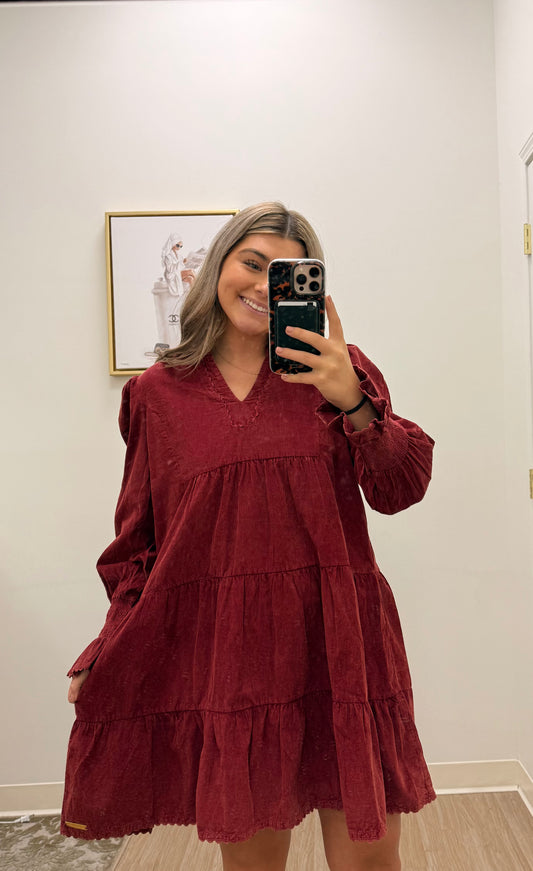 Cranberry Corduroy Dress - Simply Southern