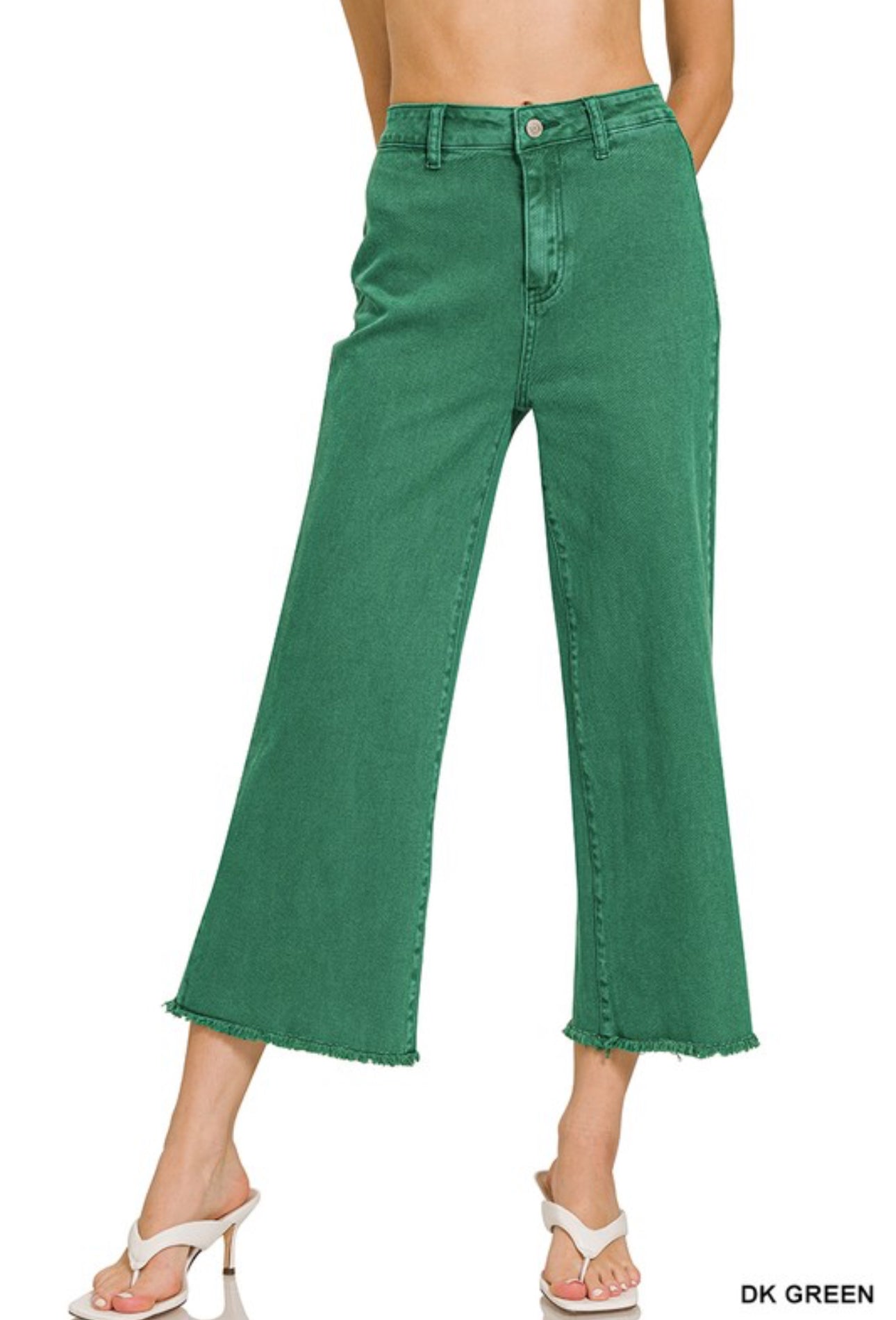 Dark Green High Waisted Acid Wash Pants