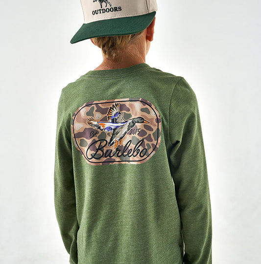 Ducks Flying In L/S Youth Tee - Olive Burlebo