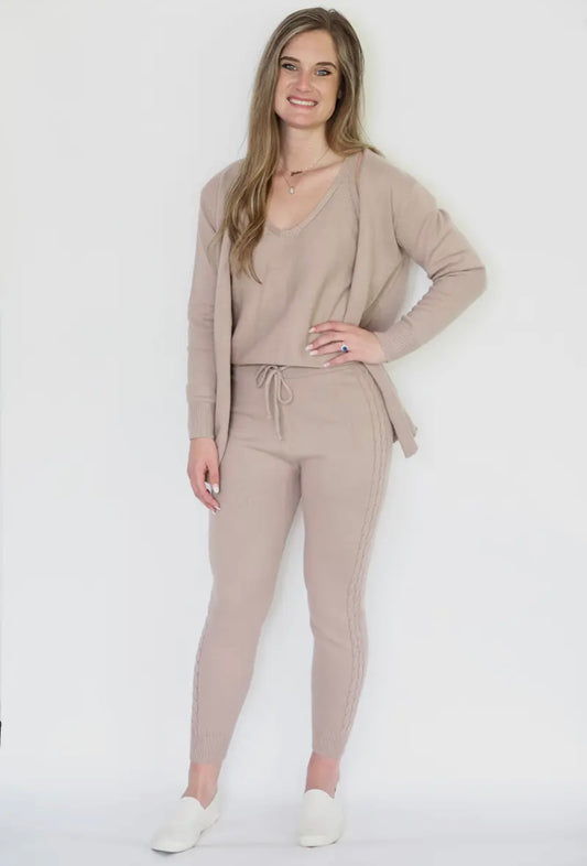 Cardigan jogger set 3 pc tan