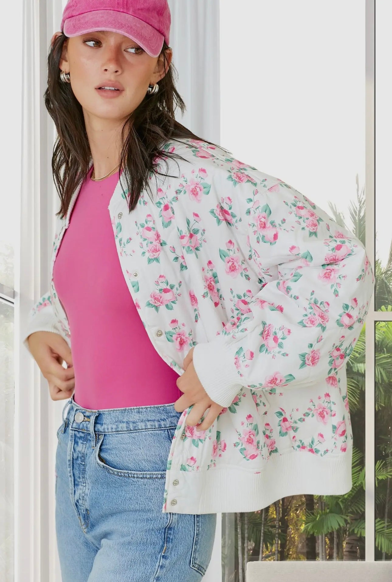 Pink Floral Quilted Jacket Main Strip