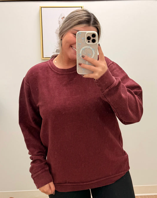 Maroon Comfy Ribbed Crewneck