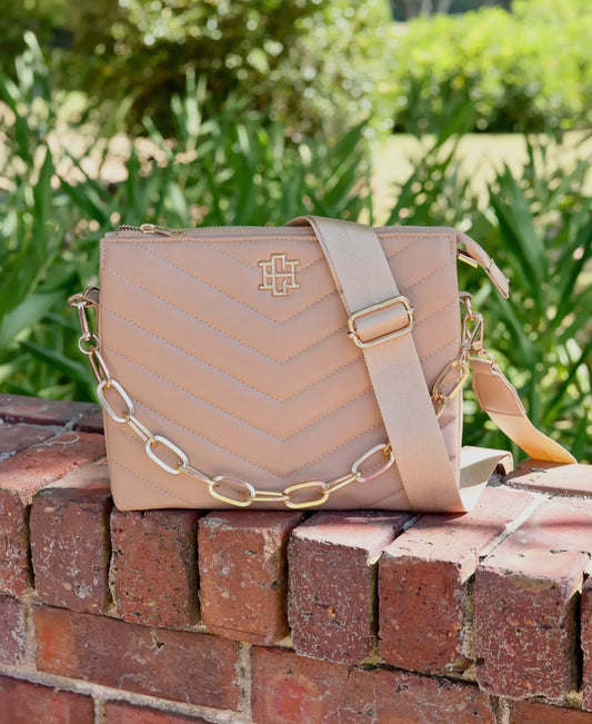 Ariana Crossbody Latte Chevron Quilted