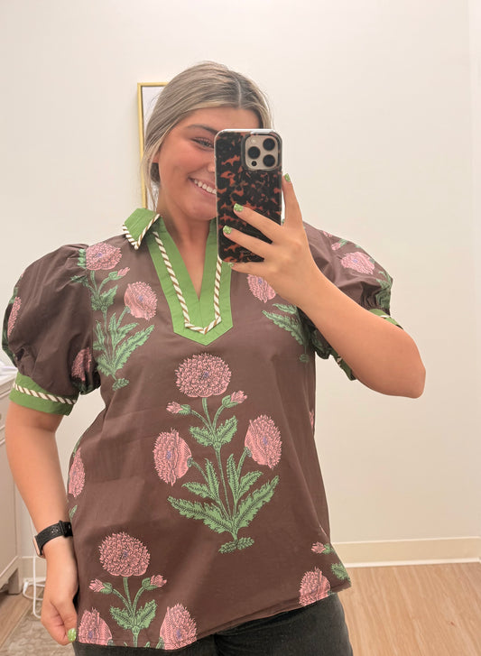 Brown Blossom Blouse