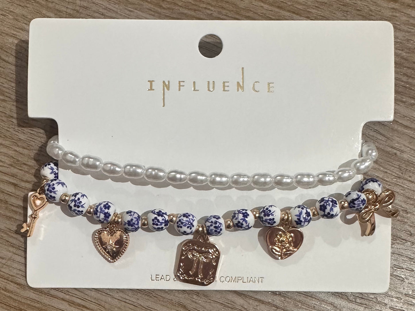 Blue Blossom & Pearl Charm Bracelet