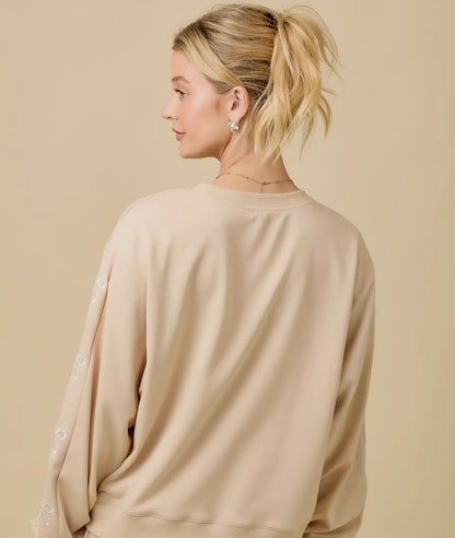 Taupe Bow Crewneck Sweatshirt Main Strip